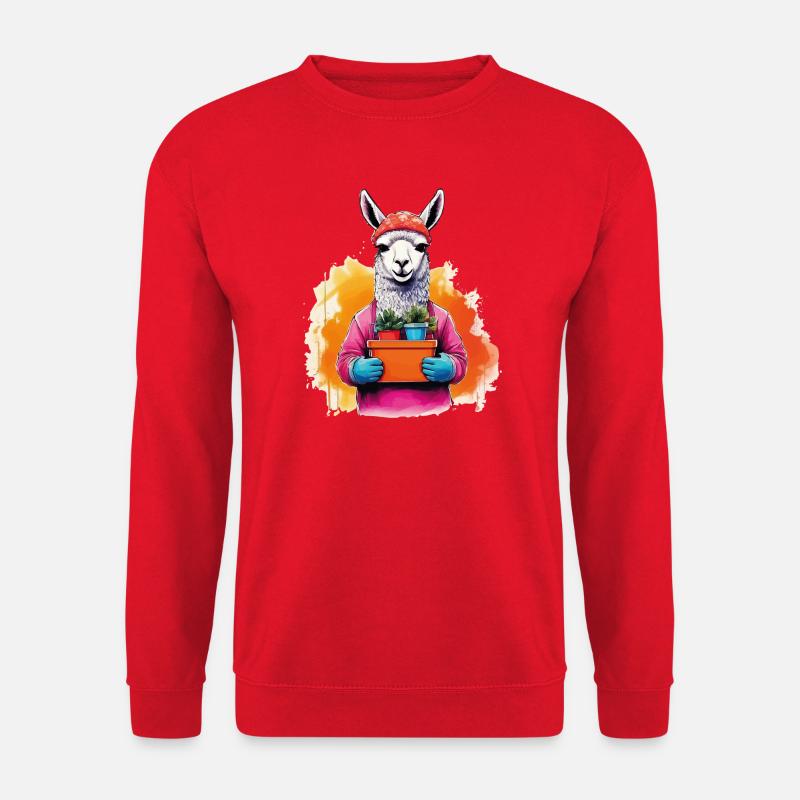 Lama mit Blumen im Topf - Unisex Pullover - Rot