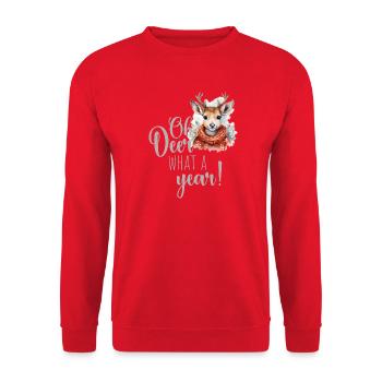 Oh Deer What a Year Weihnachtsmarkt  - Unisex Pullover - Rot - Vorne - Alina (178cm) & Michal (187cm)