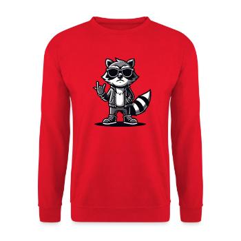 Waschbär mit Rock Pose Raccoon Rock Musik Musiker - Unisex Pullover - Rot - Vorne - Alina (178cm) & Michal (187cm)