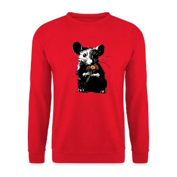 Maus mit bunten Blumenstrauß - Stencil Love - Unisex Pullover - Rot - Vorne - Alina (178cm) & Michal (187cm)