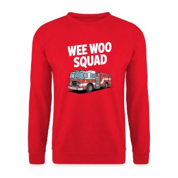 Wee Woo Squad Fire Brigade Car Rescuer Saying - Unisex Sweatshirt - red - Front - Alina (178cm) & Michal (187cm)