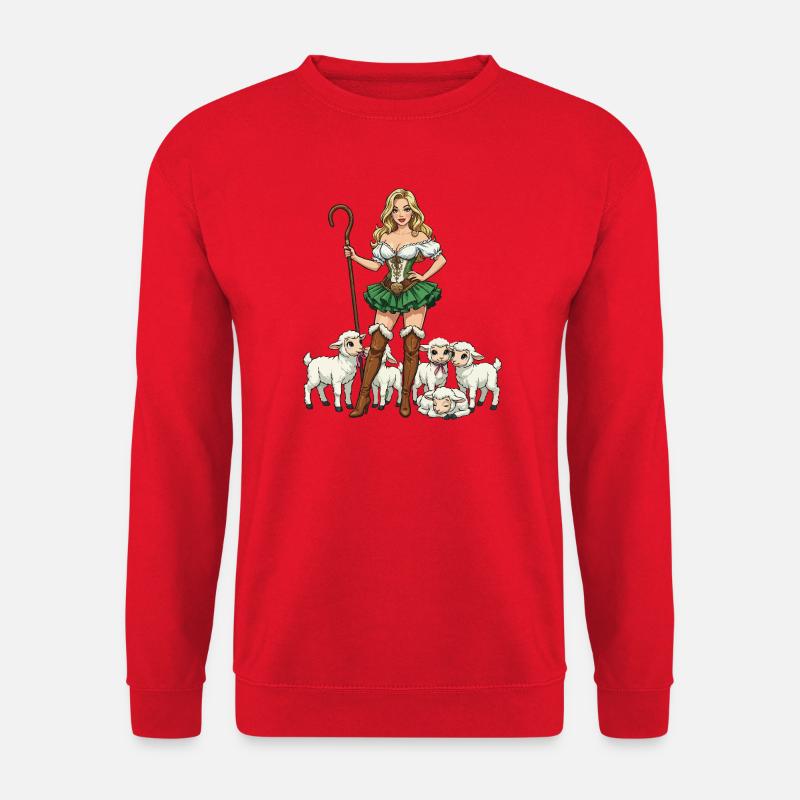 Dirndl Shepherdess and Lambs - Unisex Sweatshirt - red