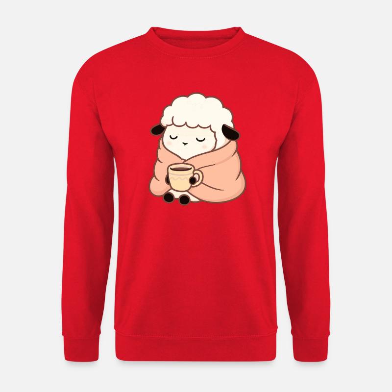 Schaf mit Tee – Ruhige Illustration - Unisex Pullover - Rot