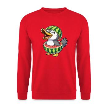 Cute Cartoon Duck Penguin Bird Melon Summer Joy - Unisex Sweatshirt - red - Front - Alina (178cm) & Michal (187cm)