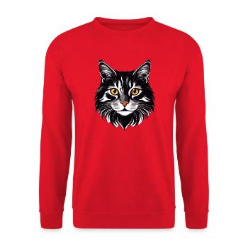 Katze Kopf lange Haare schmuße Katzen Motiv - Unisex Pullover - Rot - Vorne - Alina (178cm) & Michal (187cm)