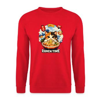 Katzen Ramen Nudel Japaner Anime Manga Kawaii - Unisex Pullover - Rot - Vorne - Alina (178cm) & Michal (187cm)