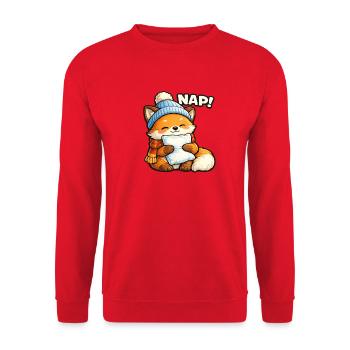 Winterkuschel Fuchs mit Mütze - Unisex Pullover - Rot - Vorne - Alina (178cm) & Michal (187cm)