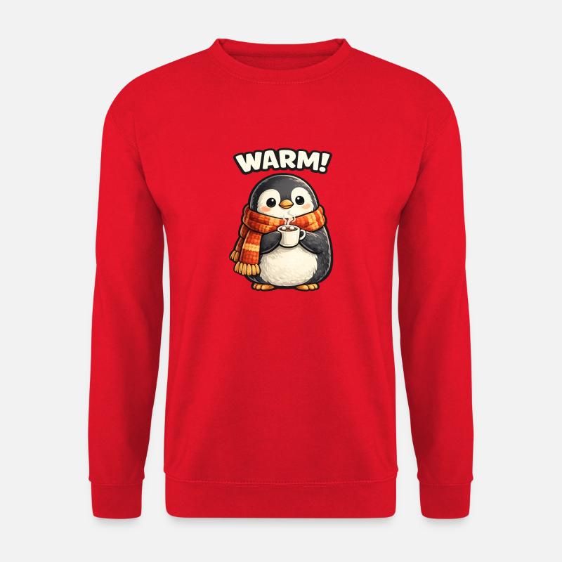 Warming penguin with coffee - Unisex Sweatshirt - red