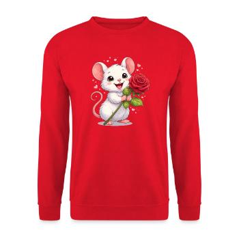Cute Mouse with Rose – Valentine's Day Motif Full of Love - Unisex Sweatshirt - red - Front - Alina (178cm) & Michal (187cm)