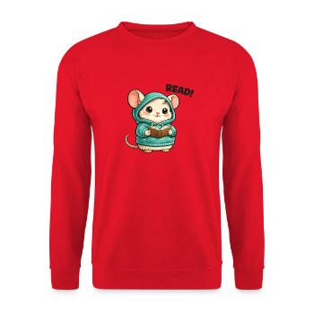 Reading mouse in hoodie - Unisex Sweatshirt - red - Front - Alina (178cm) & Michal (187cm)