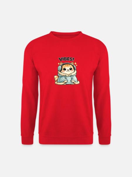 KatzenVibes Hoodie DJ Katze - Unisex Pullover - Rot
