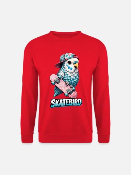 Blue Skatebird – Cool Parrot Illustration with - Unisex Sweatshirt - red