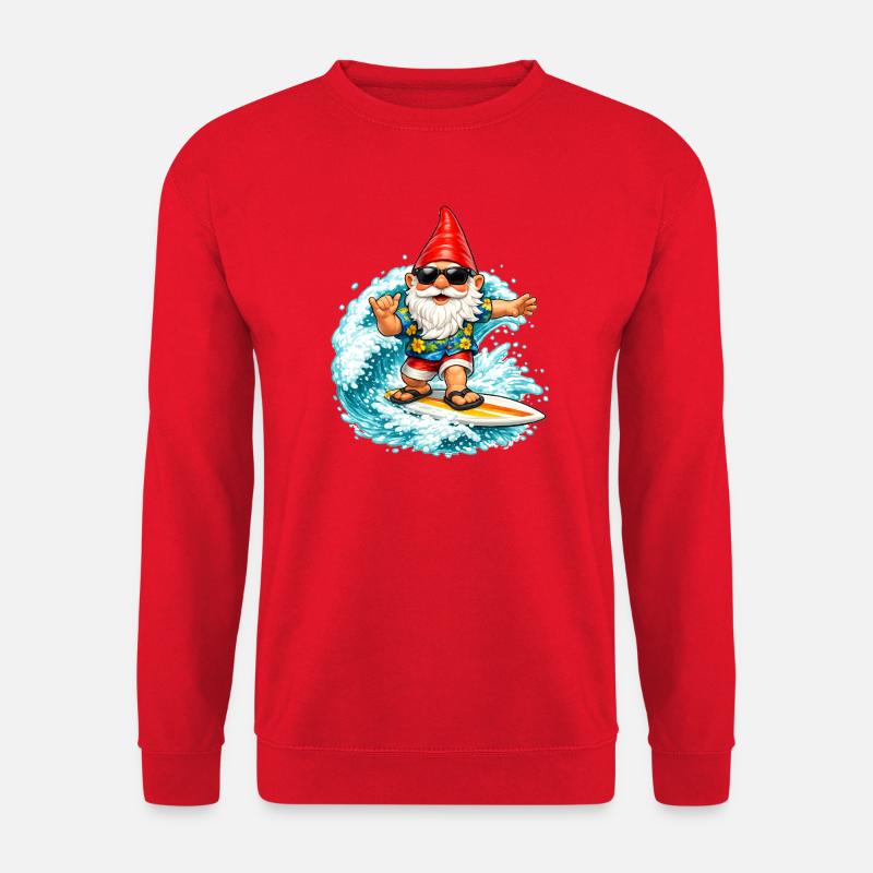 Surfender Gartenzwerg auf der Welle  - Unisex Pullover - Rot