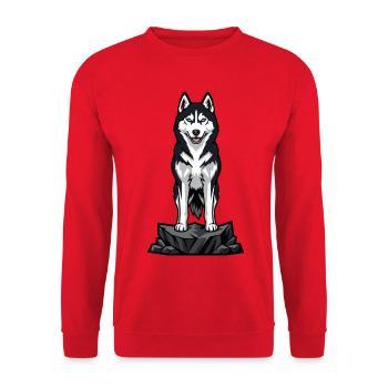 Siberian Husky Dog on Rock Blue Eyes Proud - Unisex Sweatshirt - red - Front - Alina (178cm) & Michal (187cm)