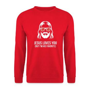 Jesus liebt dich Ich bin sein Lieblingsshirt - Unisex Pullover - Rot - Vorne - Alina (178cm) & Michal (187cm)