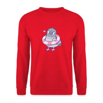 Funny Derpy Pigeon With Pool Float Around Its Neck - Unisex Sweatshirt - red - Front - Alina (178cm) & Michal (187cm)