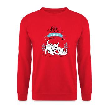 Better Pet Duo: Dog and Cat - Unisex Sweatshirt - red - Front - Alina (178cm) & Michal (187cm)