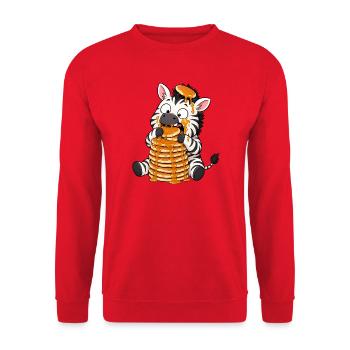 Zebra Pancakes Lustiger Cartoon - Unisex Pullover - Rot - Vorne - Alina (178cm) & Michal (187cm)