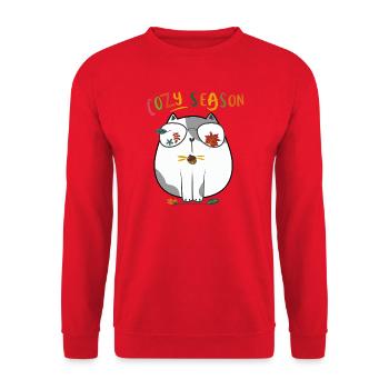 Cozy Season Katze mit Brille - Unisex Pullover - Rot - Vorne - Alina (178cm) & Michal (187cm)