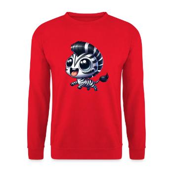 Zebra Euphorisch Lustiger Cartoon - Unisex Pullover - Rot - Vorne - Alina (178cm) & Michal (187cm)