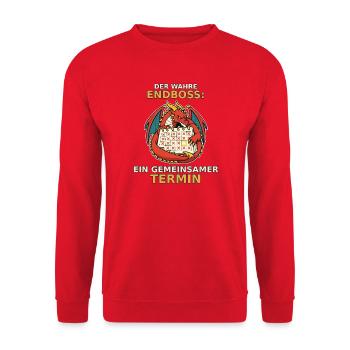Der wahre Endboss: Terminfindung – Pen & Paper - Unisex Pullover - Rot - Vorne - Alina (178cm) & Michal (187cm)