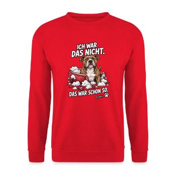 Hund im Kissenchaos - Unisex Pullover - Rot - Vorne - Alina (178cm) & Michal (187cm)