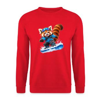 Snowboardender Red Panda auf Blue Board - Unisex Pullover - Rot - Vorne - Alina (178cm) & Michal (187cm)