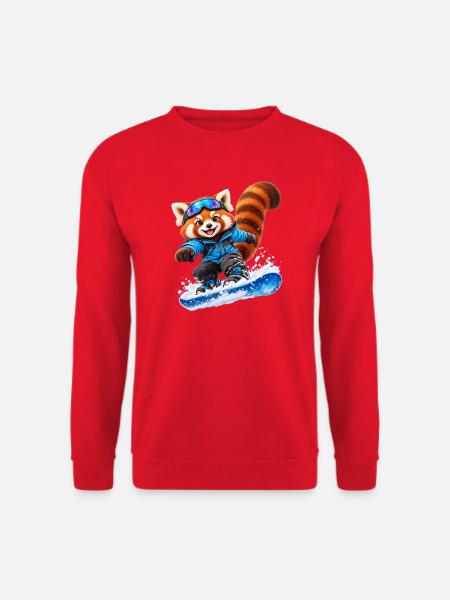 Snowboardender Red Panda auf Blue Board - Unisex Pullover - Rot
