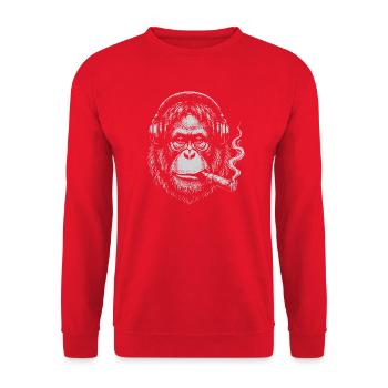 Kopfhörer-Orang-Utan Rauch-Zigarren-Tee - Unisex Pullover - Rot - Vorne - Alina (178cm) & Michal (187cm)