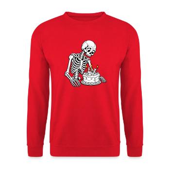 Na ja, Scheiße, Skelett-Geburtstagstorte wird älter - Unisex Pullover - Rot - Vorne - Alina (178cm) & Michal (187cm)