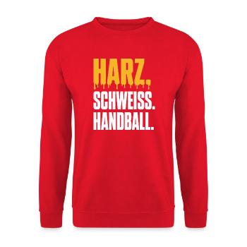 Harz. Schweiß. Handball. – Typo Shirt - Unisex Pullover - Rot - Vorne - Alina (178cm) & Michal (187cm)