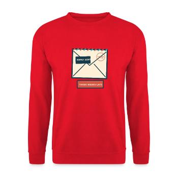 Brieffreund — Antwort drei Wochen zu spät gesendet - Unisex Pullover - Rot - Vorne - Alina (178cm) & Michal (187cm)