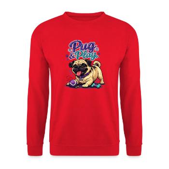 Mops & Spielzeugzeit - Unisex Pullover - Rot - Vorne - Alina (178cm) & Michal (187cm)