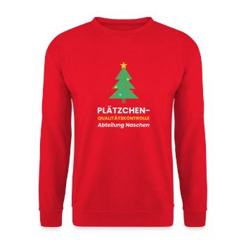 Plätzchen Qualitätskontrolle Weihnachten Shirt - Unisex Pullover - Rot - Vorne - Alina (178cm) & Michal (187cm)