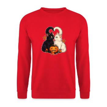 Zwei Katzen und ein Kürbis - Unisex Pullover - Rot - Vorne - Alina (178cm) & Michal (187cm)