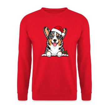 Weihnachten Welsh Corgi Cardigan - Unisex Pullover - Rot - Vorne - Alina (178cm) & Michal (187cm)