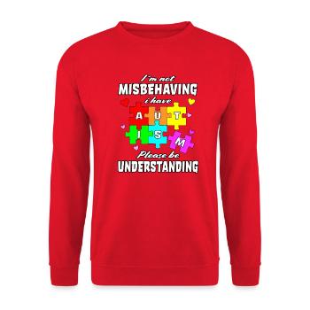 Autismus Spruch Autist Autisten Geschenkidee süß - Unisex Pullover - Rot - Vorne - Alina (178cm) & Michal (187cm)