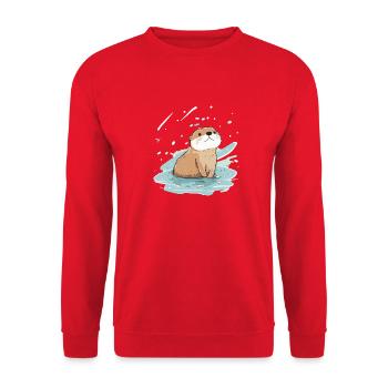 Illustration Comic Cute Kawaii Sticker Otter - Unisex Sweatshirt - red - Front - Alina (178cm) & Michal (187cm)