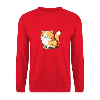 Illustration Comic Cute Kawaii Sticker Happy Cat - Unisex Pullover - Rot - Vorne - Alina (178cm) & Michal (187cm)