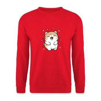 Comic Cute Kawaii Sticker Katze Kitten happy Jubel - Unisex Pullover - Rot - Vorne - Alina (178cm) & Michal (187cm)