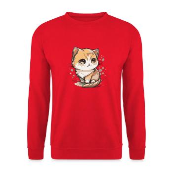 Comic Cute Kawaii Katze Sternchen Kitten Kätzchen - Unisex Pullover - Rot - Vorne - Alina (178cm) & Michal (187cm)