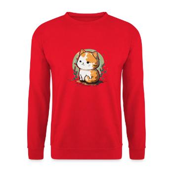 Comic Cute Kawaii Sticker Katze, Kätchen, Kitten - Unisex Pullover - Rot - Vorne - Alina (178cm) & Michal (187cm)