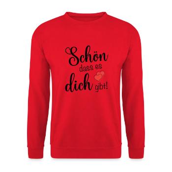 Schön dass es dich gibt - Unisex Pullover - Rot - Vorne - Alina (178cm) & Michal (187cm)