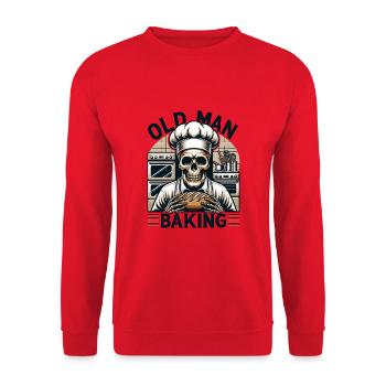 Old Man Baking Skull mit Bäckermütze backt Brot - Unisex Pullover - Rot - Vorne - Alina (178cm) & Michal (187cm)