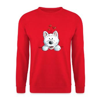 Verliebter Westie - Hund - Herz - Tier - Dog - Unisex Pullover - Rot - Vorne - Alina (178cm) & Michal (187cm)