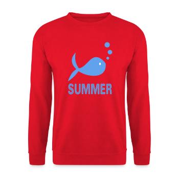 FISCH. STRAND. MEER. SURFEN. OZEAN. HUMOR. FEIERTAG - Unisex Pullover - Rot - Vorne - Alina (178cm) & Michal (187cm)