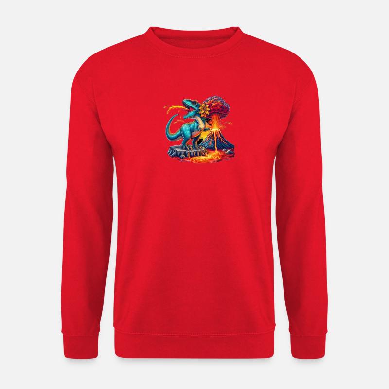 Dino Volcano Eruption with Flower - Unisex Sweatshirt - red