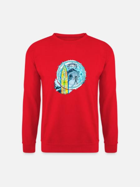 Surf Waves Abstrakti taide Printti - Unisex svetaripaita - punainen