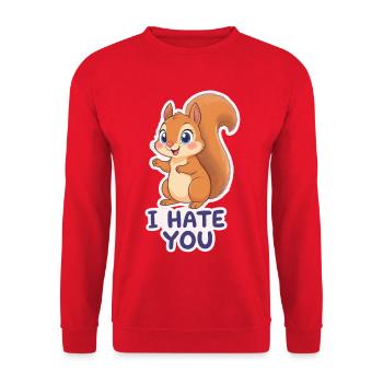 Kawaii Eichhörnchen – I Hate You Cartoon - Unisex Pullover - Rot - Vorne - Alina (178cm) & Michal (187cm)