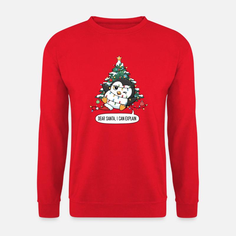 Tollpatschiger Pinguin Weihnachtsbaum Lichterkette - Unisex Pullover - Rot